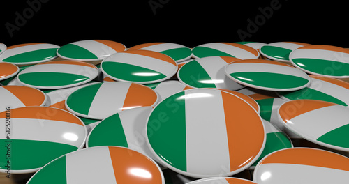 3D rendering of Irlandia flag pins on a wooden table for politics, support and nationalism