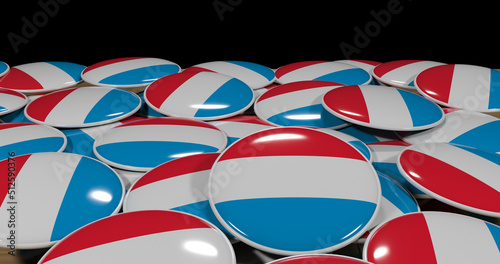3D rendering of Luksemburg flag pins on a wooden table for politics, support and nationalism