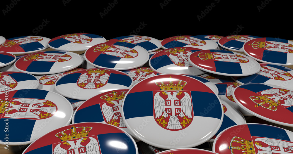 3D rendering of Serbia flag pins on a wooden table for politics, support and nationalism