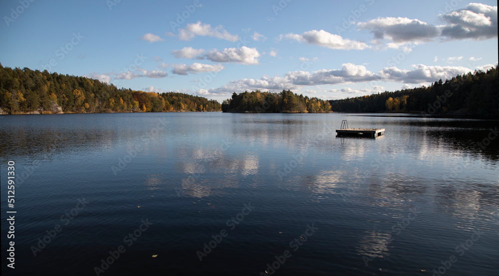 View of the lake on an autumn day