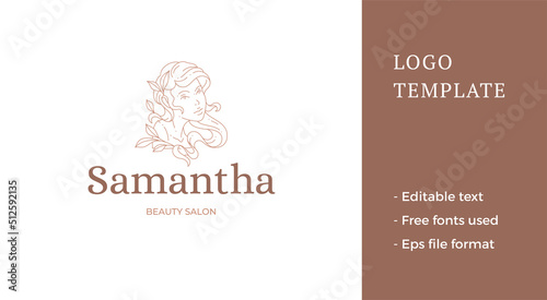 Pretty blossom medieval woman bust monochrome line art logo vector illustration