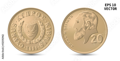 Money of Cyprus - 20 cents. Vector image. EPS-10. The obverse and reverse sides of the coin are shown.