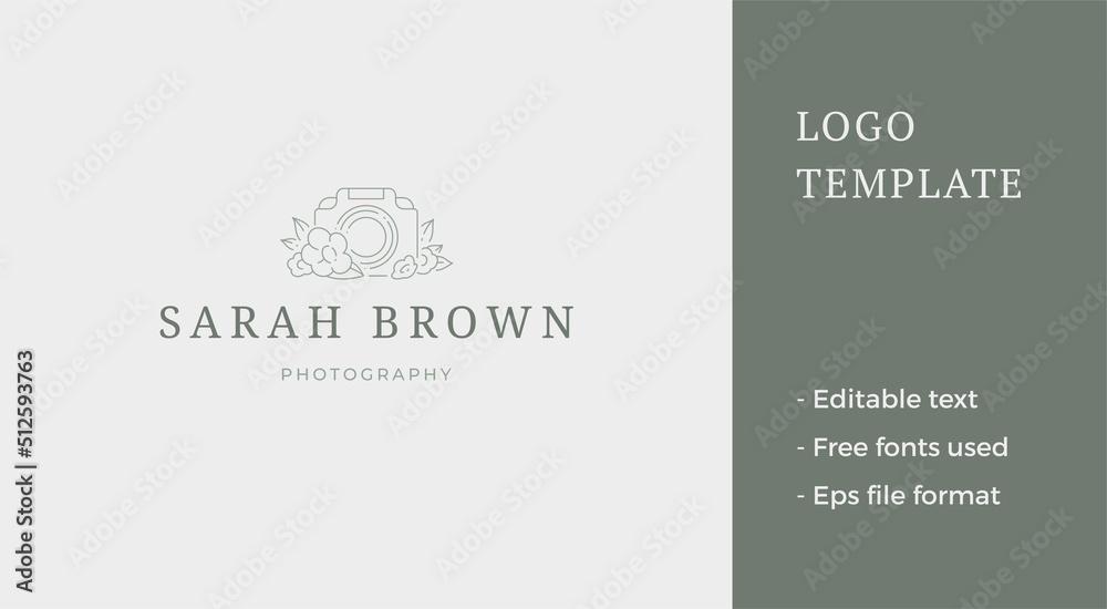 Fototapeta premium Simple retro photo video camera with natural blossom flower beauty blog line logo vector