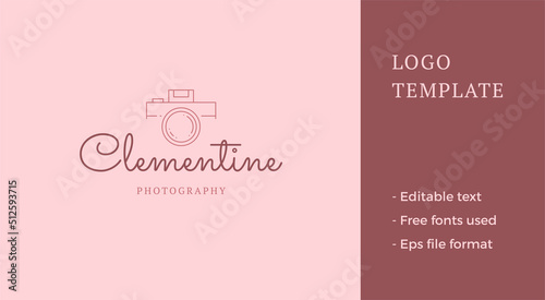 Minimalist retro photo video camera professional photographer business card line art logo vector