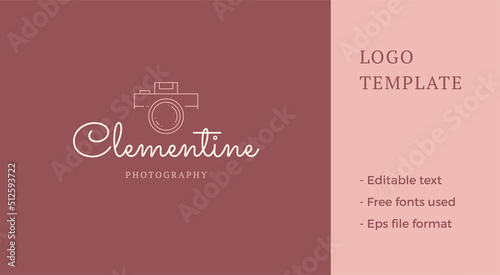 Minimalist retro photo video camera professional photographer business card line art logo vector