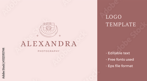 Elegant magic photo video camera shooting half moon with illuminated glare top view line art vector