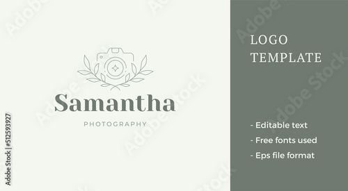 Simple professional photographer business card design with place for text line art logo vector