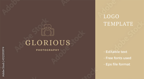 Minimalist romantic feminine retro camera beauty blog photo video multimedia line art logo vector