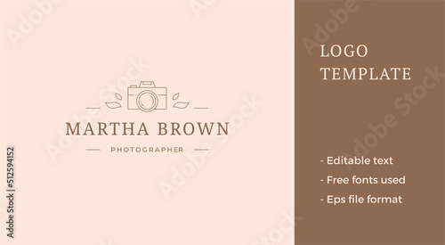 Feminine romantic professional photographer business card line logo vector illustration