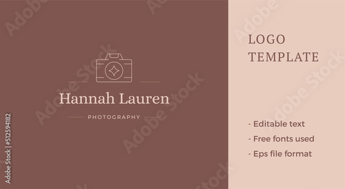 Minimalist photo video camera multimedia content creation blogging courses line logo vector