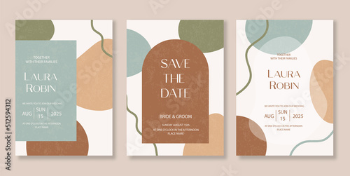 Boho Arch vintage Wedding Invitation Terraccota Rust Beige with Abstract Flowing Shapes Earthy Boho, Abstract Wavy Lines Terracotta.