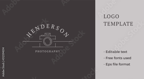 Monochrome line art photo camera modern photography device for shooting video and photo logo vector