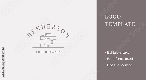 Monochrome line art photo camera modern photography device for shooting video and photo logo vector