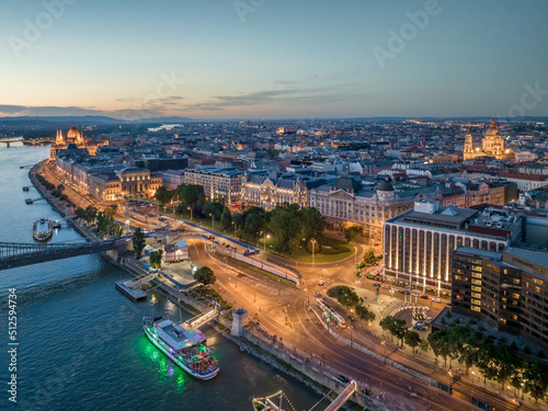 Hungary - Budapest at night from drone view