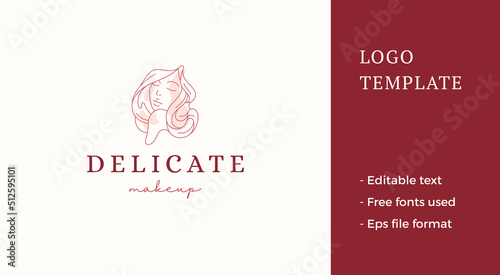 Pleasant curly lady continuous line silhouette natural beauty hair logo decorative design vector