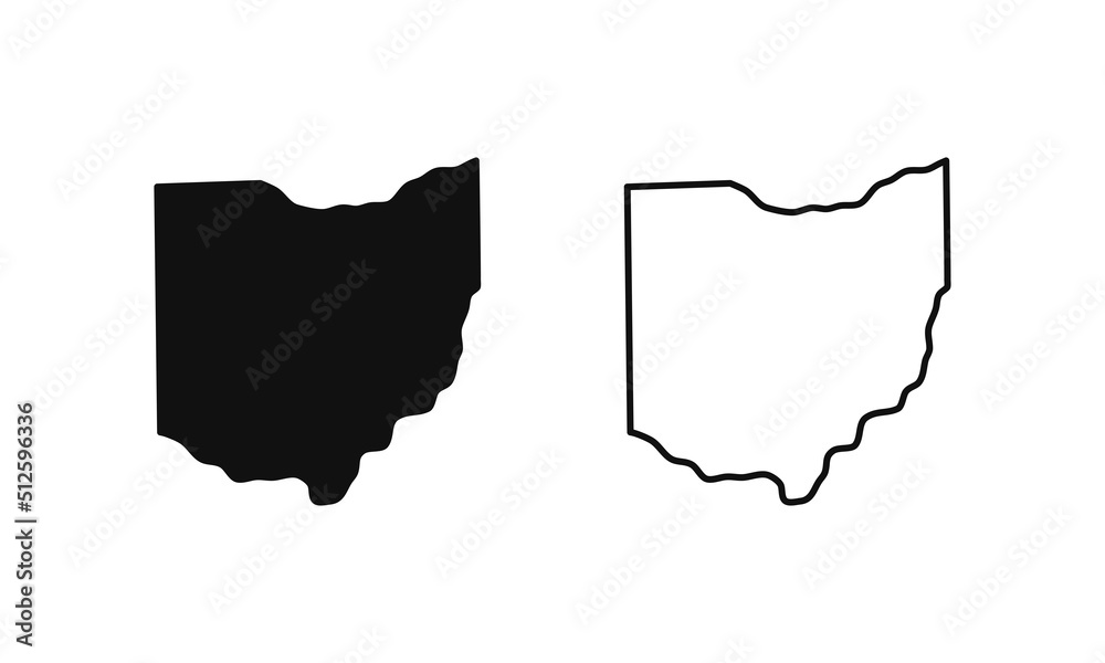 Ohio outline state of USA. Map in black and white color options. Vector Illustration.. - obrazy, fototapety, plakaty 