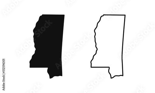 Mississippi outline state of USA. Map in black and white color options. Vector Illustration.. photo