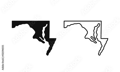 Maryland outline state of USA. Map in black and white color options. Vector Illustration..