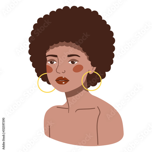 Vector illustration portrait of a beautiful dark-skinned curly woman