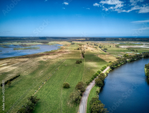 Aerial photo of the flood plains of the Lake Curlip Wildlife Reserve, alongside the Snowy River, near Marlo, in Gippsland, Victoria, Australia, December 2020 photo