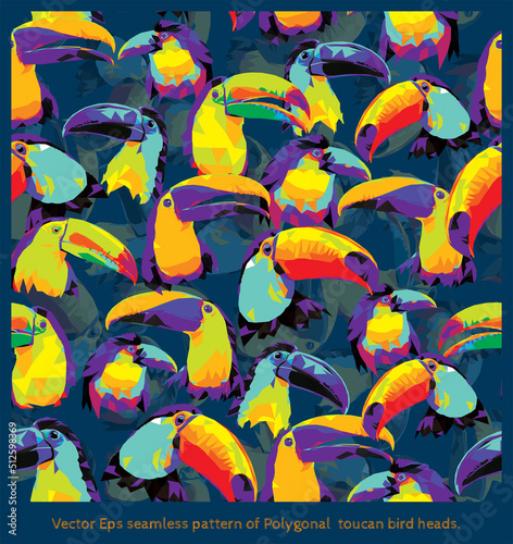 Vector Eps seamless pattern of Polygonal  toucan bird heads.