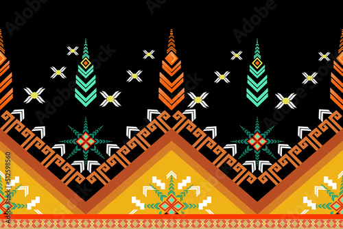 orange triangle decorated with Red flowers in the center, top, bouquet of plants, orange, green, beautiful gradation on a black background.