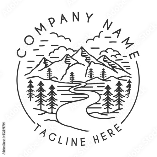 monoline design. hills and nature. perfect for camping and adventure logos.