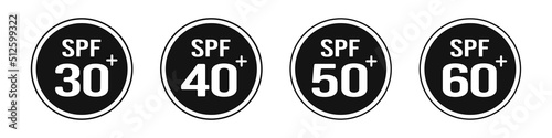 SPF sun protection factor vector set. Indicator of skin protection UV rays and sunburn, skin care cosmetics