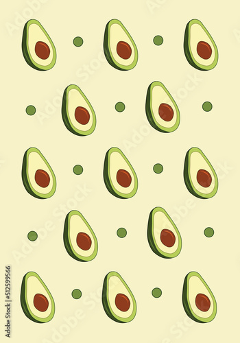 Cute green avocado vector wallpaper for graphic design and decorative element