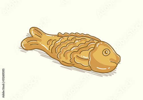 Brown fish shape bread offering for Taiwanese festival in cute flat art illustration vector design
