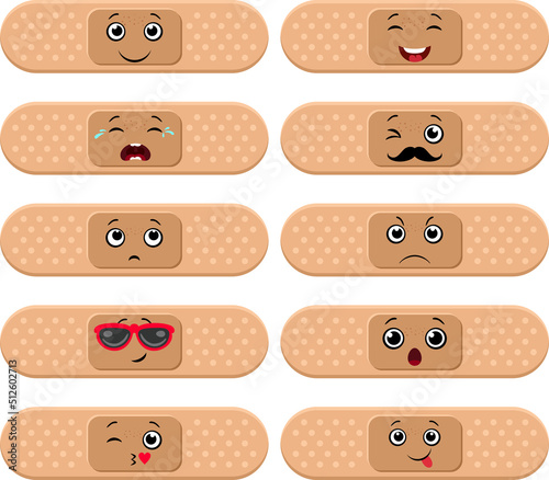 Set of adhesive bandages with different expressions