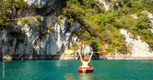 Photos teenager enjoying canoe in the river ( Verdon-France)