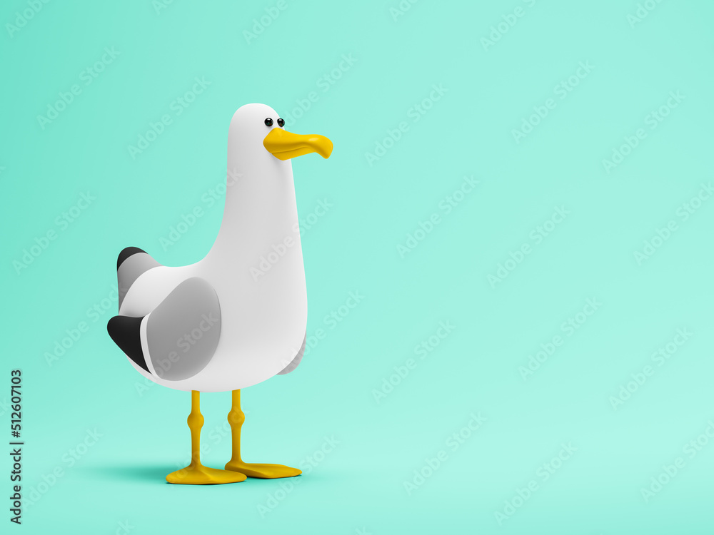 Cartoon Sea gull stands on the blue background 3D illustration Cartoon Sea gull stands on the blue background 3D illustration