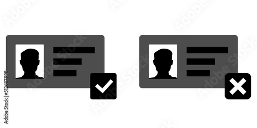 Profile icon. Personal document. Passport. Symbols YES and NO. Isolated on white background. Vector eps10 illustration