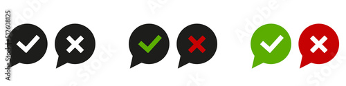 Symbols of tick and cross in the bubble. Do and do simple icons, vector elements. Vector illustration