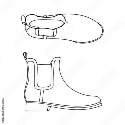 Rubber boots hand drawn vector illustration. Autumn waterproof wellington shoes. Classic rain proof boots. Sketch design element isolated on white. Galoshes, gumboots ink pen freehand drawing