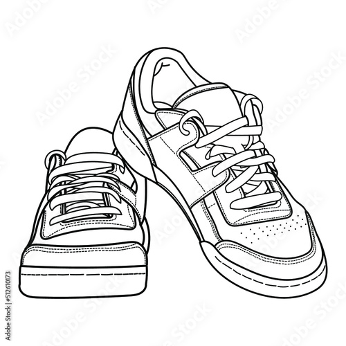 Hand drawn vintage sneakers, gym shoes. Doodle vector illustration