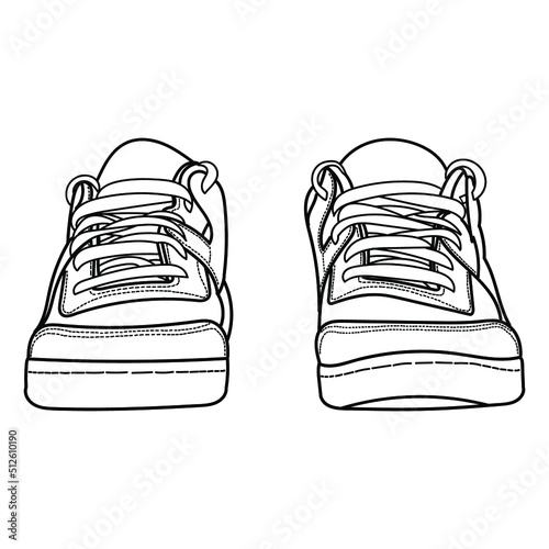 Hand drawn vintage sneakers, gym shoes. Doodle vector illustration