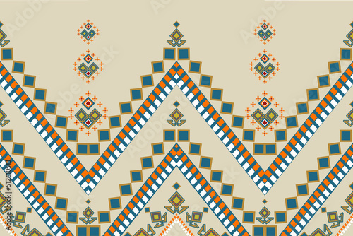 Triangles with white-orange borders arranged in layers. with a bouquet of flowers made of yellow and red squares attached to the upper elephant in the yellow background