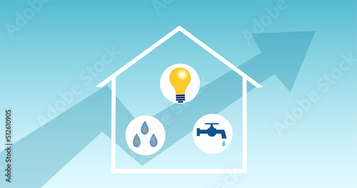 Concept of increasing water, electricity, gas utilities bill in a house