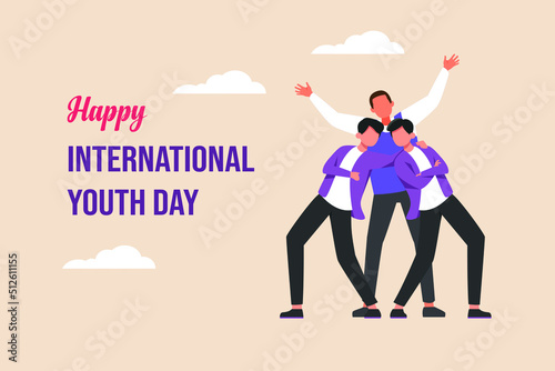 Happy Cheerful Young Boys in Photo Capturing Pose . International Youth day. Flat vector illustration isolated.