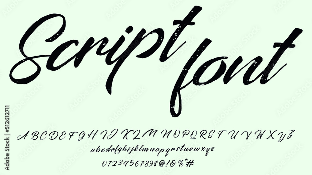 Vintage brush script lettering font, handwritten calligraphic alphabet. - obrazy, fototapety, plakaty 