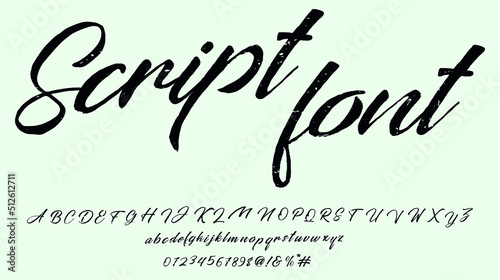 Vintage brush script lettering font, handwritten calligraphic alphabet.