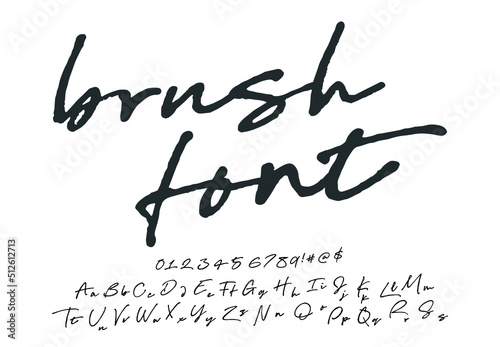 Vintage brush script lettering font, handwritten calligraphic alphabet.