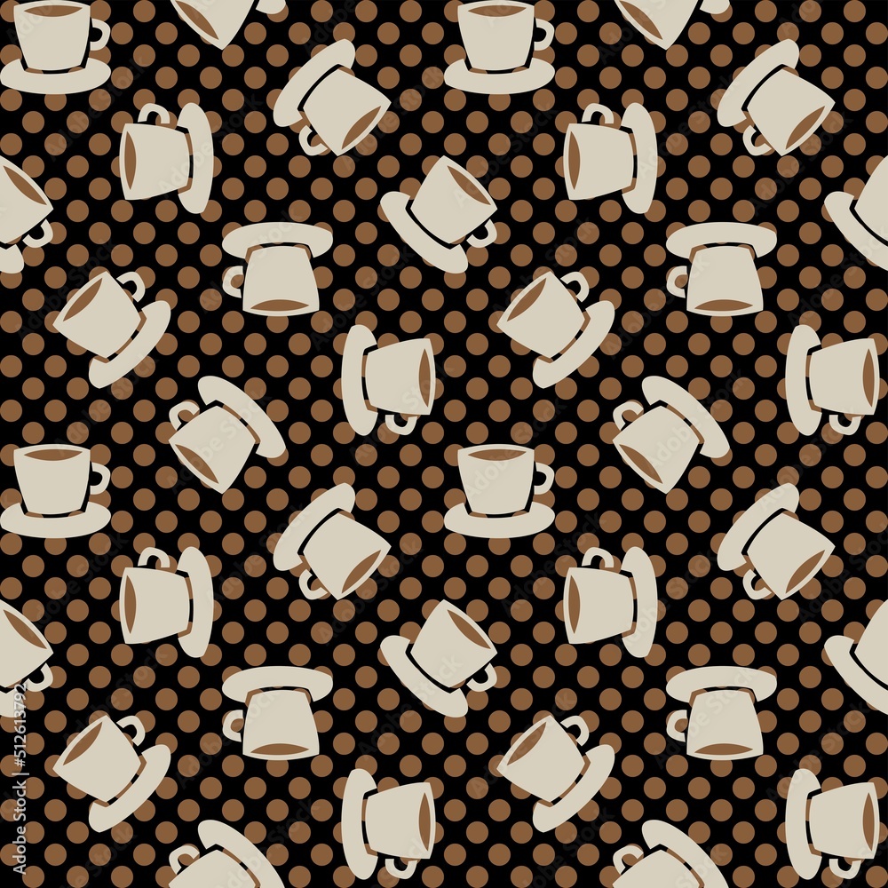 Coffee cups seamless pattern design with dots