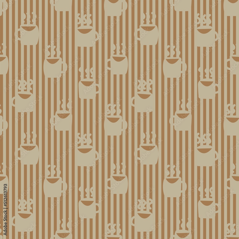 Coffee cups seamless pattern design with stripes