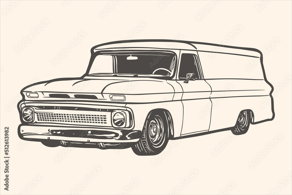 Classic american car - vector illustration - Out line