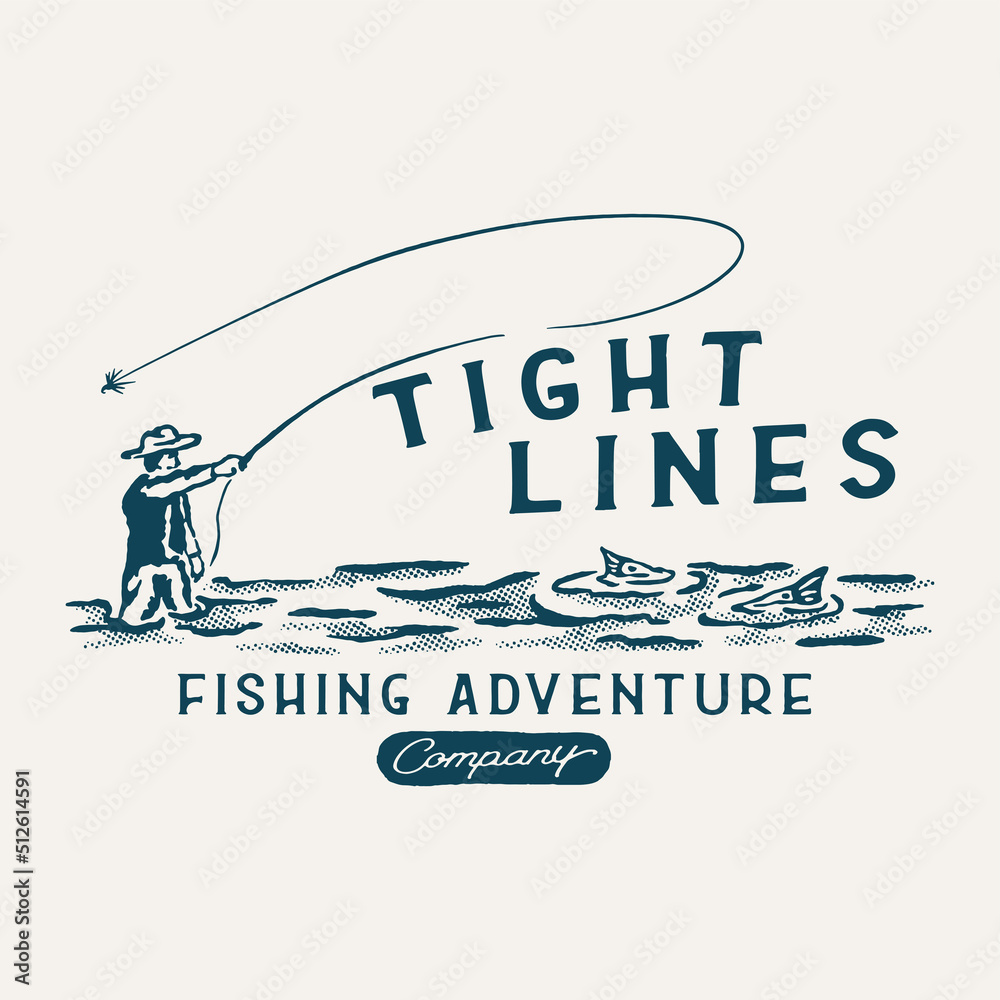 fisherman illustration tight line graphic design adventure vintage outdoor