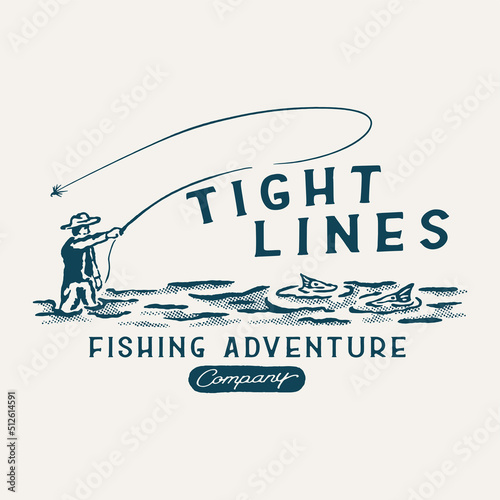 fisherman illustration tight line graphic design adventure vintage outdoor