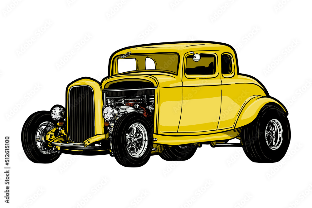 Hot rod vintage classic car - Hand drawn